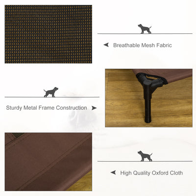 PawHut Large Raised Dog Bed Cat Elevated Lifted Cooling Portable Camping Basket Outdoor Indoor Mesh Pet Cot Metal Frame Brown 