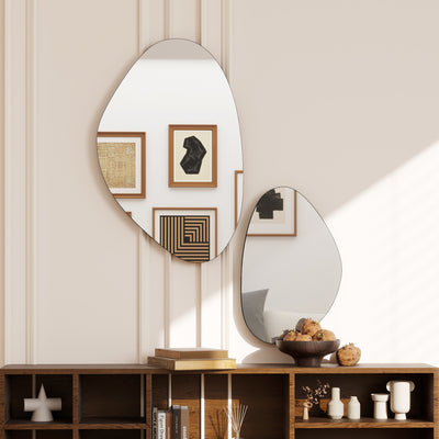 HOMCOM Set of 2 Pebble-Shaped Wall Mirror - Black 