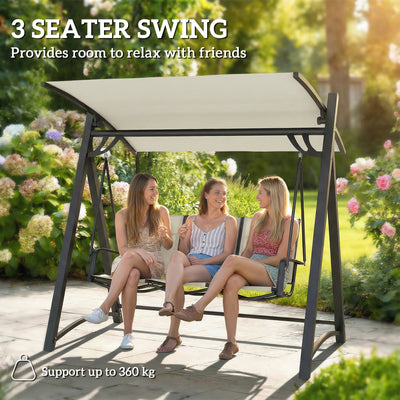 Outsunny 3 Seater Swing Chair, Garden Swing Bench with Adjustable Tilting Canopy, Breathable Mesh Seat 360 kg Capacity, White 