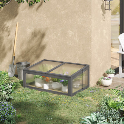 Outsunny Wooden Cold Frame, Small Polycarbonate Greenhouse for Plants with Openable & Tilted Top Cover, Grey, 100 x 65 x 40cm 