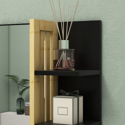 HOMCOM Bamboo Panel Bathroom Mirror, with Shelves 