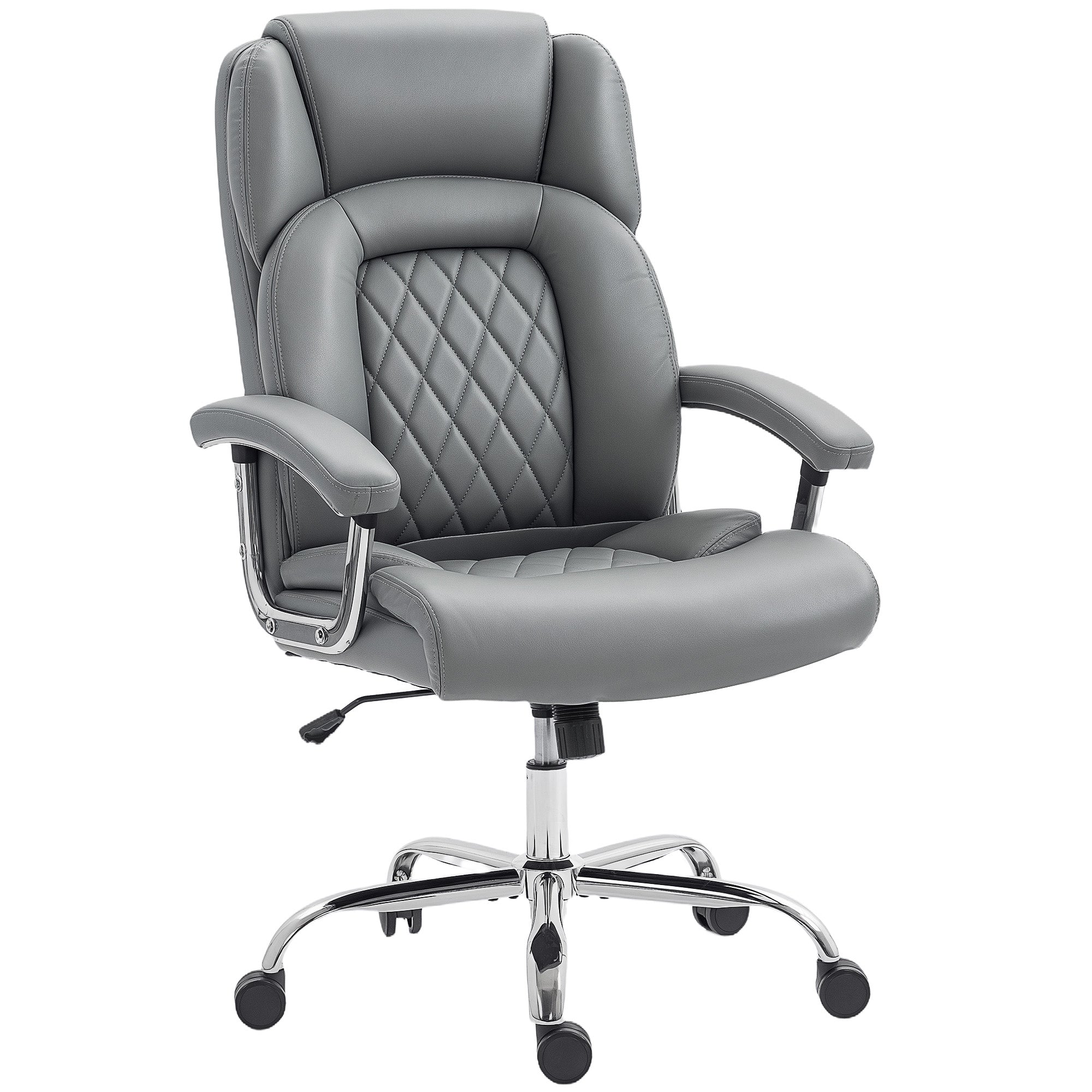HOMCOM Big and Tall Office Chair 180kg with Spring Cushion, PU Leather - Grey 