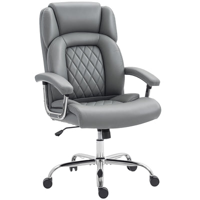 HOMCOM Big and Tall Office Chair 180kg with Spring Cushion, PU Leather - Grey 