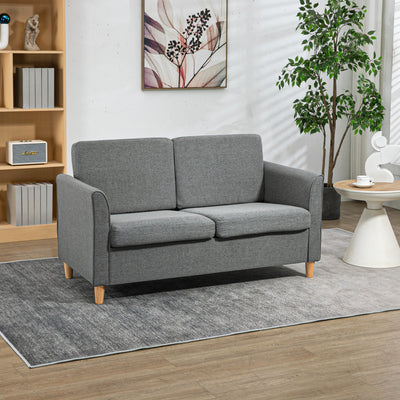 HOMCOM Compact Loveseat Sofa, Modern 2 Seater Sofa for Living Room with Wood Legs and Armrests, Grey 