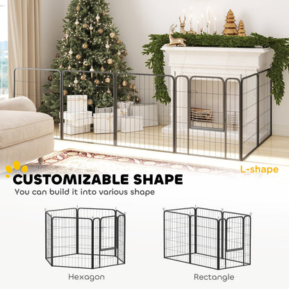 PawHut 6 Panels Heavy Duty Dog Playpen with Secure Door, for Indoor Outdoor, for Garden, Camping, 80cm High 
