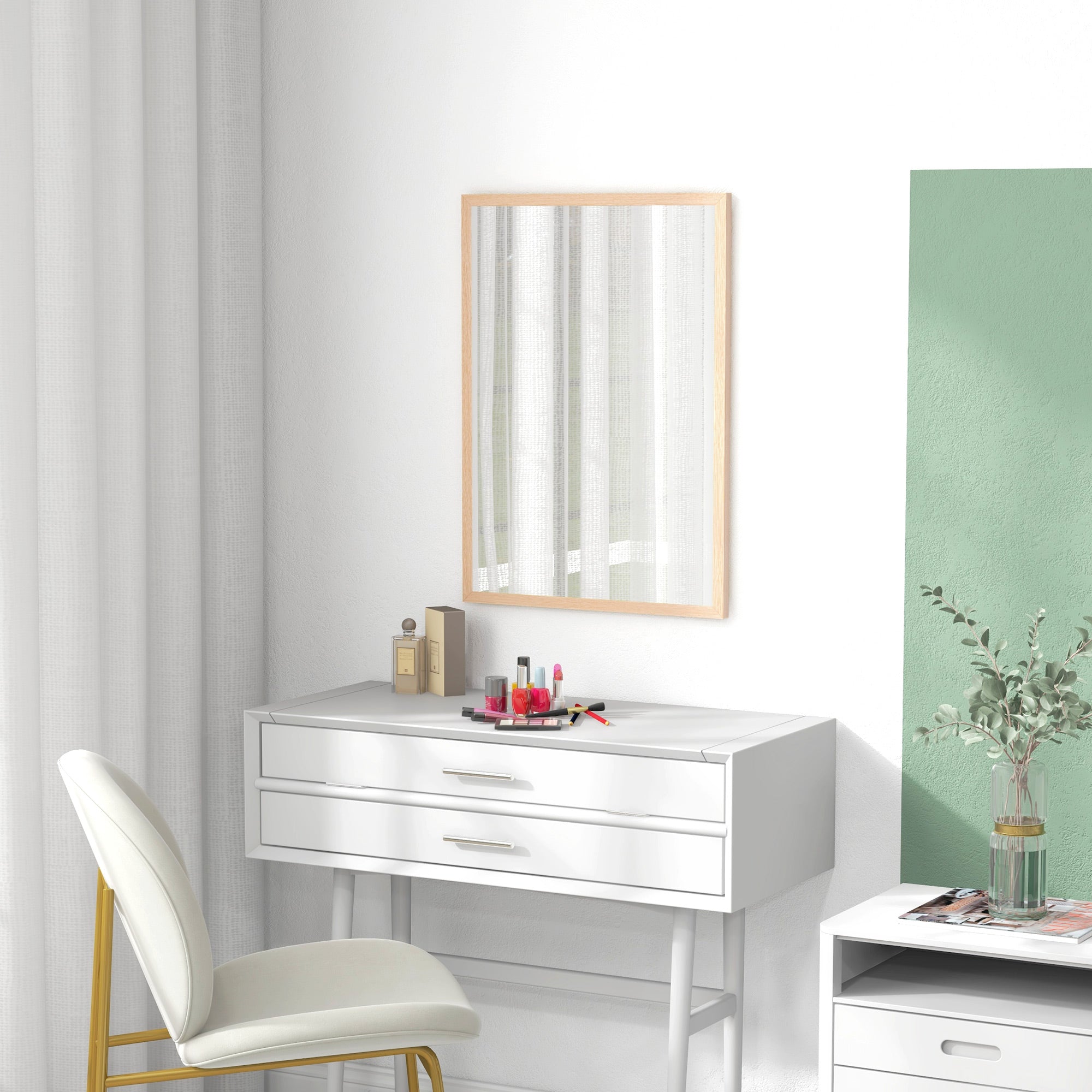 HOMCOM Wall Bathroom Mirror, 70 x 50 cm Wall-Mounted Mirror for Living Room, Bedroom, Hallway, Natural Wood 