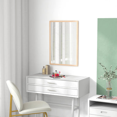 HOMCOM Wall Bathroom Mirror, 70 x 50 cm Wall-Mounted Mirror for Living Room, Bedroom, Hallway, Natural Wood 
