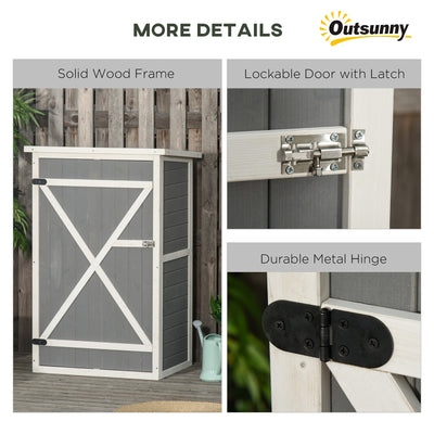 Outsunny Wooden Small Shed, Garden Storage Shed with Shelves and Bolt Latch, 75L x 56W x115H cm, Grey 