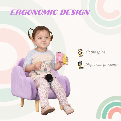 ZONEKIZ Kids Armchair Toddler Sofa Children Chair with Arm Rest, Wooden Frame, Velvet, PP Legs, Cloud Shape, for Ages 1.5-3 Years - Purple 