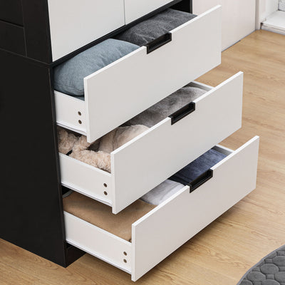 HOMCOM 2 Door Wardrobe, Modern Wardrobe with 3 Drawers and Hanging Rod for Bedroom, Black 