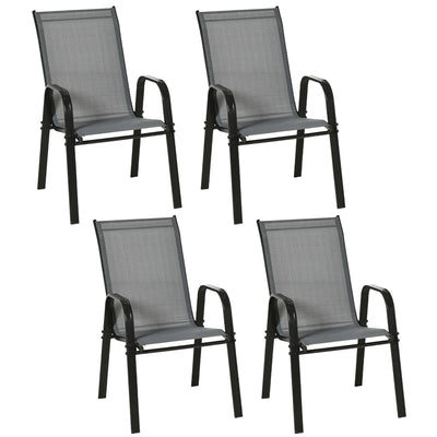 Outsunny Set of Four Stackable Mesh Seat Chairs - Dark Grey 