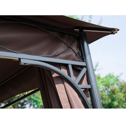 Outsunny 3 x 3(m) Garden Gazebo, Outdoor Gazebo Canopy Shelter with Curtains and Steel Frame for Lawn, Yard and Deck, Coffee 