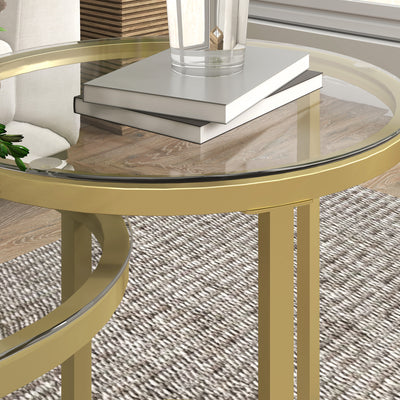 HOMCOM Modern Coffee Table Set of 2, Nest of Tables with Steel Frame and Tempered Glass Tabletop, Side Tables for Living Room Bedroom, Clear 