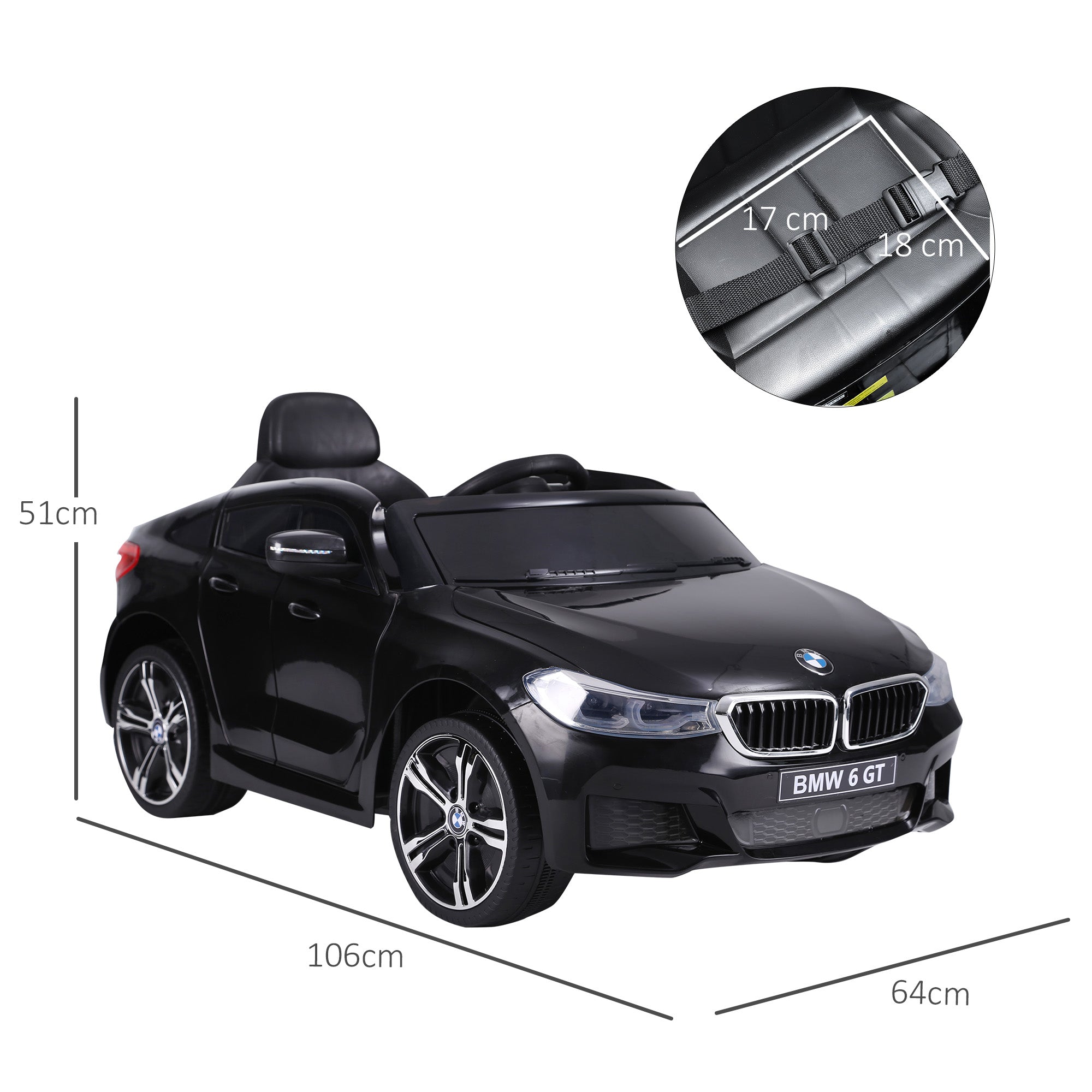 HOMCOM Kids Electric Ride On Car 6V Licensed BMW 6GT W/ Remote-Black 