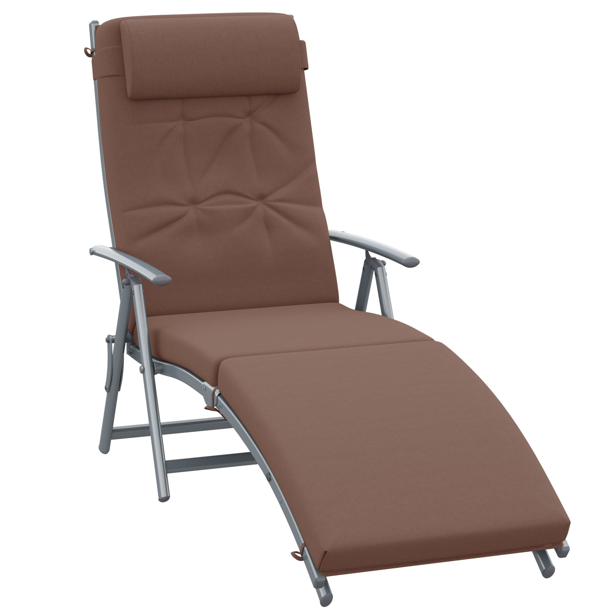 Outsunny Sun Lounger Steel Frame Outdoor Folding Chaise Texteline Lounge Chair Recliner with Headrest & 7 Levels Adjustable Backrest, Brown 