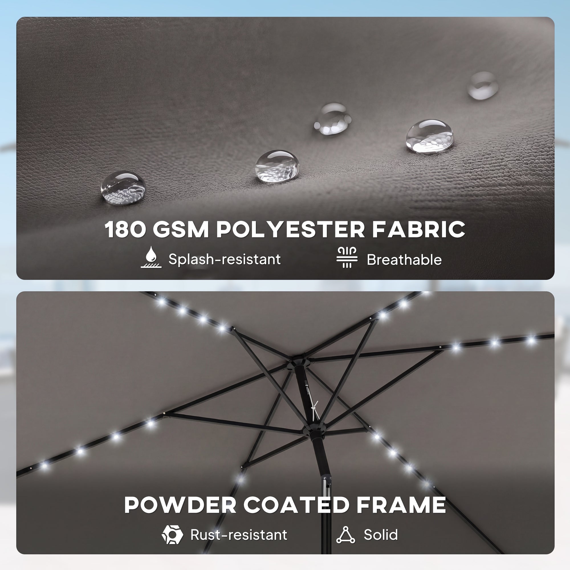 Outsunny 3 x 2 m Garden Parasol Umbrella with LED Solar Light, Parasol Cover, Outdoor Market Patio Umbrella, Dark Grey 