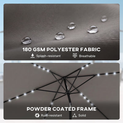 Outsunny 3 x 2 m Garden Parasol Umbrella with LED Solar Light, Parasol Cover, Outdoor Market Patio Umbrella, Dark Grey 