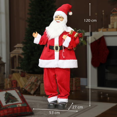 HOMCOM Life Size Santa Claus Christmas Decoration, Voice-Activated with Twinkling LED Lights, Red 