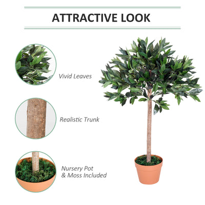 Outsunny 3ft Artificial Olive Tree Indoor Plant Greenery for Home Office Potted in An Orange Pot 