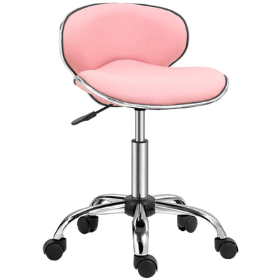 HOMCOM Adjustable Rolling Swivel Beauty Salon Chair, Stool for Spa, Pink 