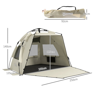 Outsunny Three-Man UPF15+ Beach Tent, with Extended Floor - Green 