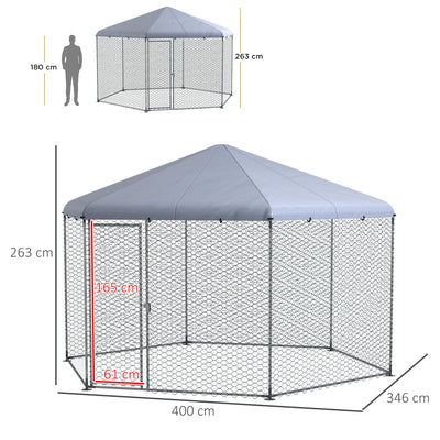 PawHut Chicken Coop for 10-15 Chickens, Hens, Rabbits, Ducks, Outdoor Garden Chicken Run, 4 x 3.5 x 2.6m 