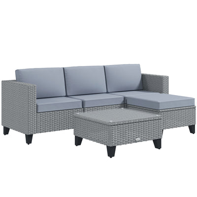 Outsunny 5-Piece Rattan Patio Furniture Set with Corner Sofa, Footstools, Coffee Table, for Poolside, Grey 