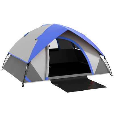 Outsunny Two Man Single Room Dome Tent, with Accessories - Dark Blue/Grey 