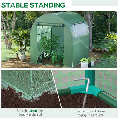 Outsunny Walk in Polytunnel Greenhouse, Green House for Garden with Roll-up Window and Door, 1.8 x 1.8 x 2 m, Green 