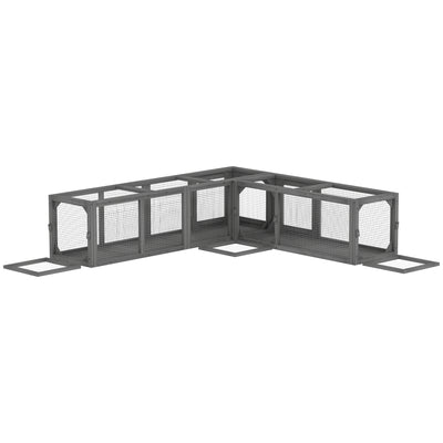 PawHut Cat Tunnel, 250cm Extra Long Wooden Cat Play Tunnel with 8 Doors, L-shape/Rectangle, Outdoor Cat Enclosure, Dark Grey 