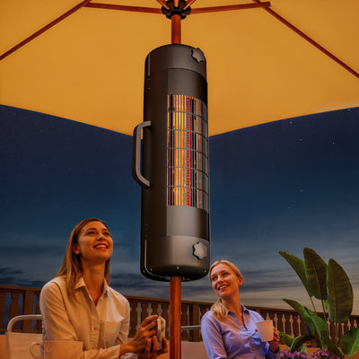 Outsunny Electric Umbrella Parasol Mounted Patio Heater for 25-70 mm Poles, 2000 W Outdoor Garden Heater with 2 Heat Setting, 6 ㎡ Coverage, Tip-Over Protection, Black 