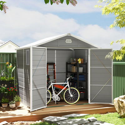 Outsunny 7.9ft x 6.2ft Aluminium Frame and Plastic Wall Shed, with Foundation - Light Grey 