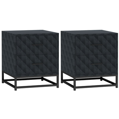 HOMCOM Bedside Tables Set of 2, Modern Bedside Table Nightstand with 2 Drawers, Bedside Cabinet Sofa Side Table with Storage, Steel Legs for Bedroom, Living Room, Black 