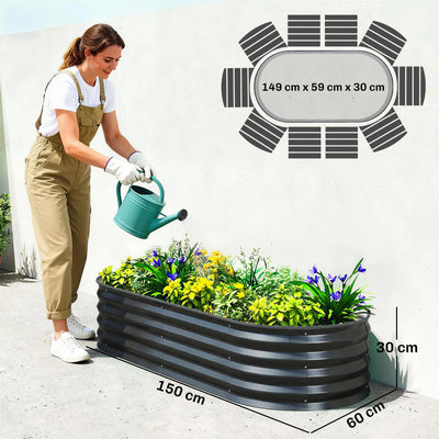 Outsunny Set of Two 150 x 60cm Steel Planters - Dark Grey 