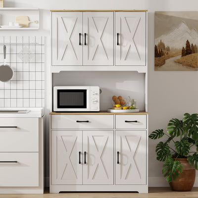 HOMCOM 175 cm Tall Kitchen Pantry Cabinet with Microwave Stand, Freestanding Pantry Cupboard, White 