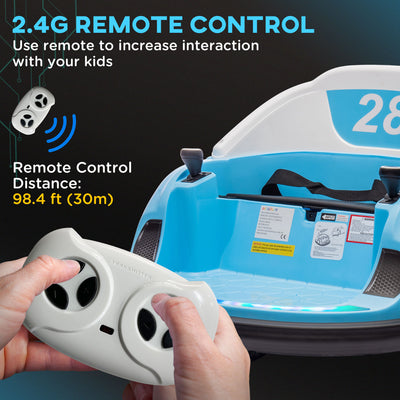 AIYAPLAY 360\'c2\'b0 Rotation Kids Bumper Car, 12V Waltz Car with Remote Control, Dual Joystick, Music, Lights, Light Blue 