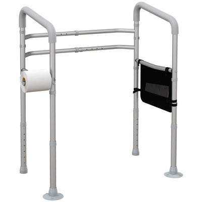 HOMCOM Free Standing Toilet Frame, Height and Width Adjustable Toilet Safety Frame with Arms, 2 Additional Suction Cups, Storage for Elderly, Disabled, Handrail Grab Bar, 136kg Weight Capacity 