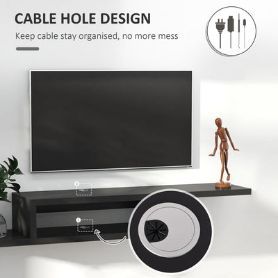 HOMCOM Floating TV Unit, Wall Mounted TV Stand with Open Shelf and 2 Cable Holes, Entertainment Unit for Living Room, Black 