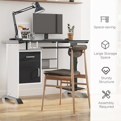 HOMCOM Computer Desk with Sliding Keyboard Tray, Storage Drawers and Host Box Shelf, Home Office Desk, Study Workstation, 100 x 52 x 75cm, Black 