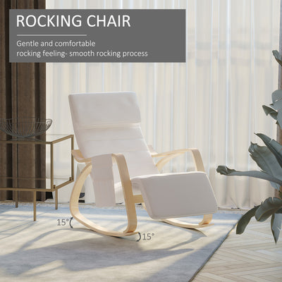 HOMCOM Rocking Lounge Chair Recliner Relaxation Lounging Relaxing Seat with Adjustable Footrest, Side Pocket and Pillow, Cream White 