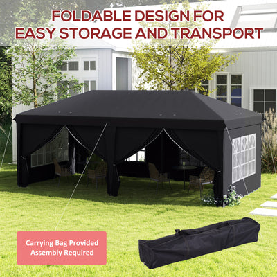 Outsunny 3 x 6m Pop-Up Gazebo, with Curtain Walls and Windows - Grey 
