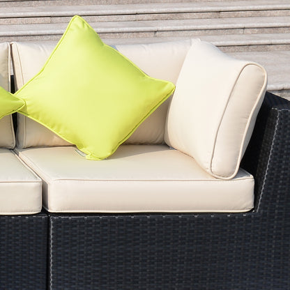 Outsunny 8 Pieces PE Rattan Corner Sofa Set with Thick Cushions, Aluminium Outdoor Rattan Garden Furniture Set with Glass Top Table, No Assembly Required, Black 