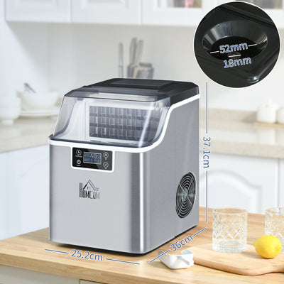 HOMCOM 3.2L Compact Ice Machine, with LCD Screen and Accessories - Silver-Tone 