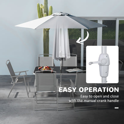 Outsunny Eight-Piece Garden Dining Set, with Chairs, Table and Parasol - Grey 