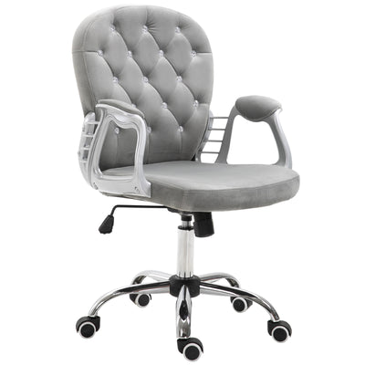 Vinsetto Office Chair, Swivel Desk Chair, Velvet Vanity Chair with Adjustable Height and Rolling Wheels for Home Work Study, Grey 