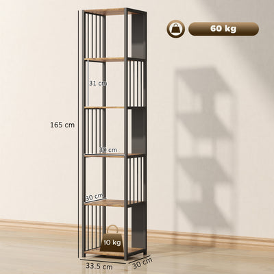 HOMCOM 5-Tier Bookshelf with Steel Frame - Rustic Brown 
