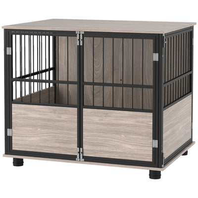 PawHut 80cm Furniture Style Dog Crate Dog Cage End Table Indoor with 3 Doors Soft Washable Cushion, for Medium Sized Dogs 