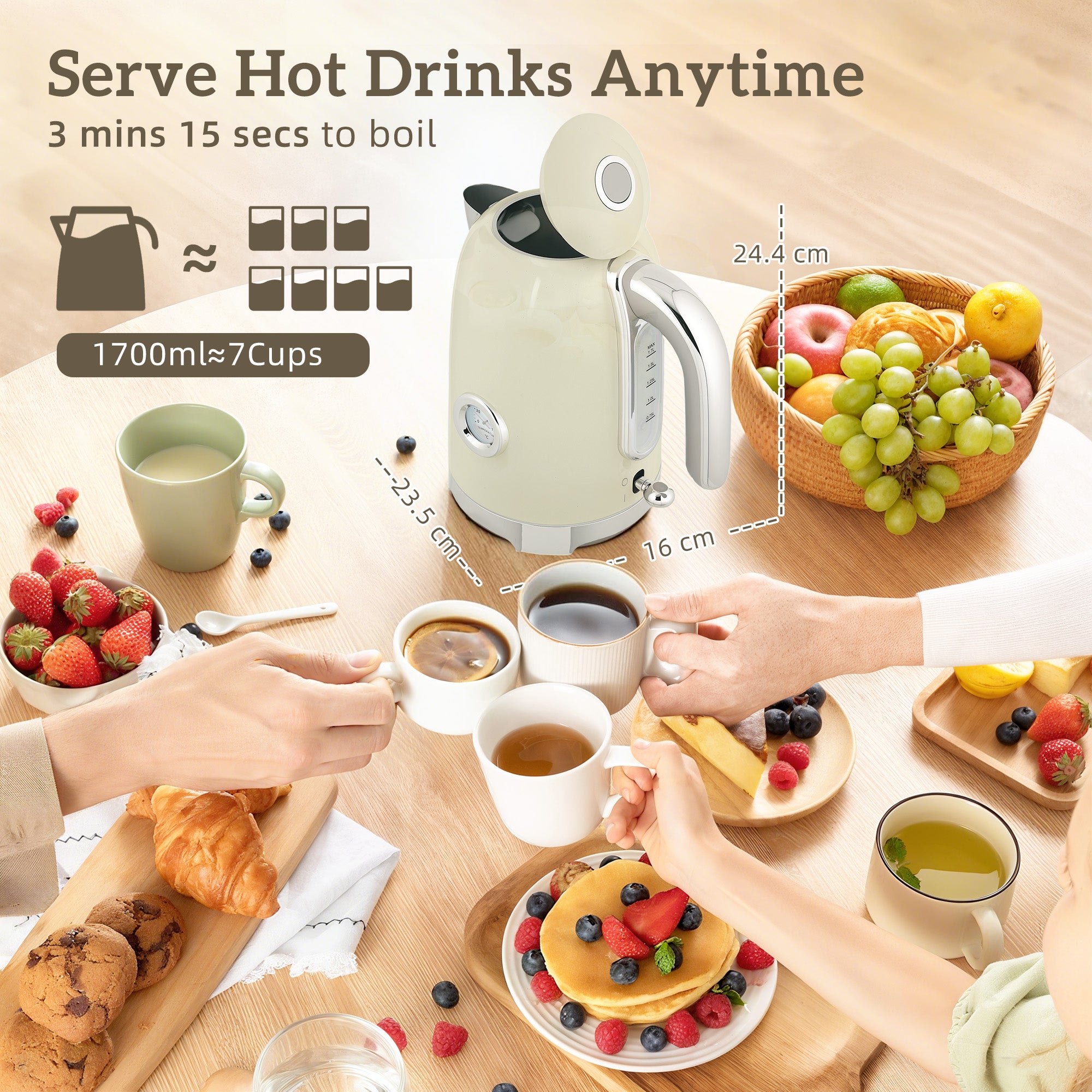 HOMCOM Retro 3000W Kettle and Toaster Set - Grey 