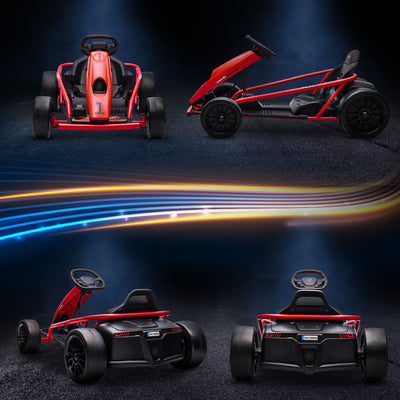 HOMCOM 24V Electric Go Kart for Kids, Drift Ride-On Racing Go Kart with 2 Speeds, for Boys Girls Aged 8-12 Years Old, Red 