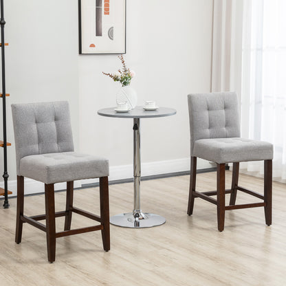 HOMCOM Modern Fabric Bar Stools Set of 2, Thick Padding Kitchen Stool, Bar Chairs with Tufted Back, Wood Legs, Grey 